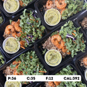 Harissa Shrimp Bowl with Quinoa & Cilantro Vinaigrette